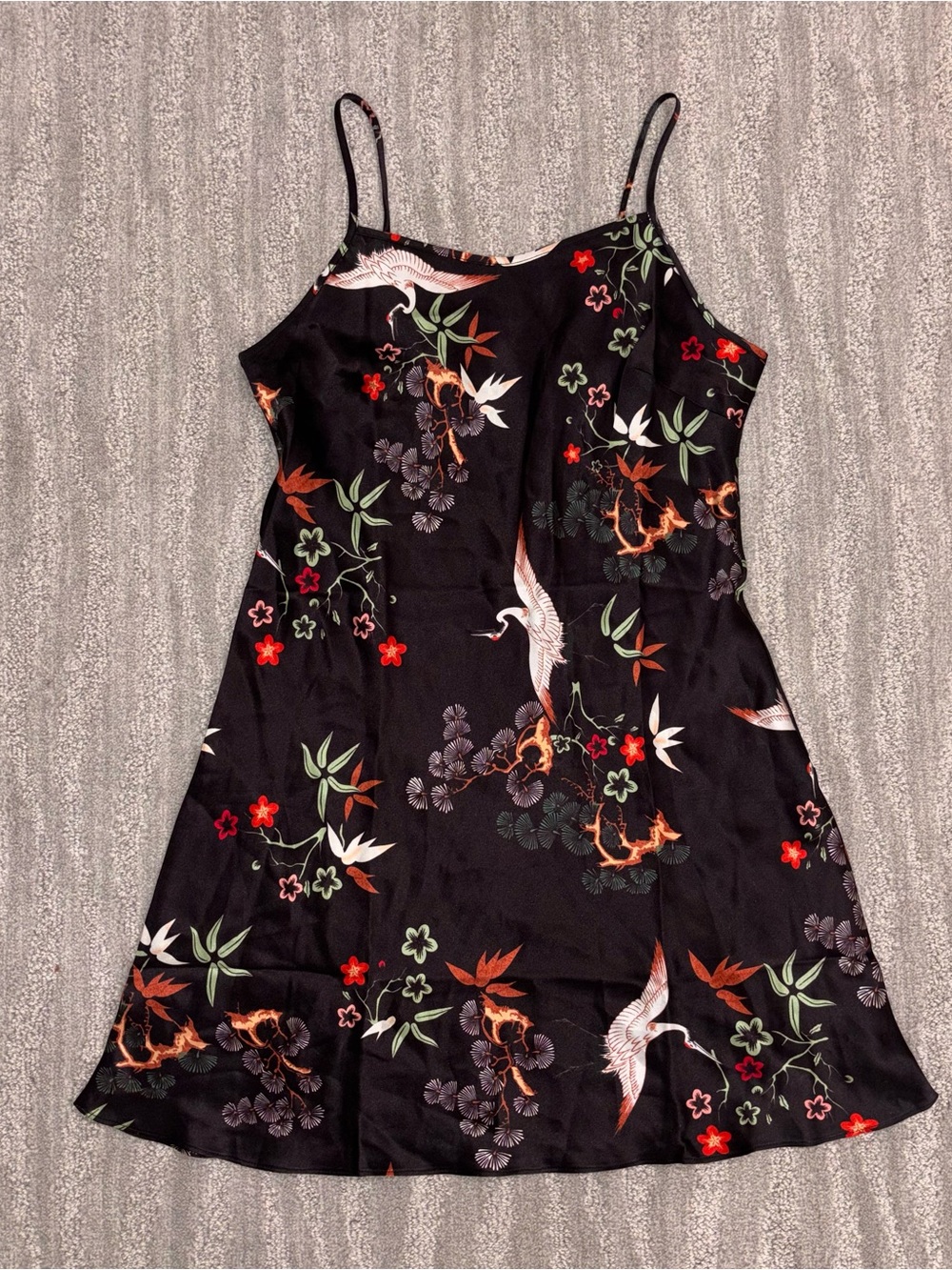 SILKSILKY 100% Silk Black Floral Print Mini Slip Dress Boho Fairy Women’s M